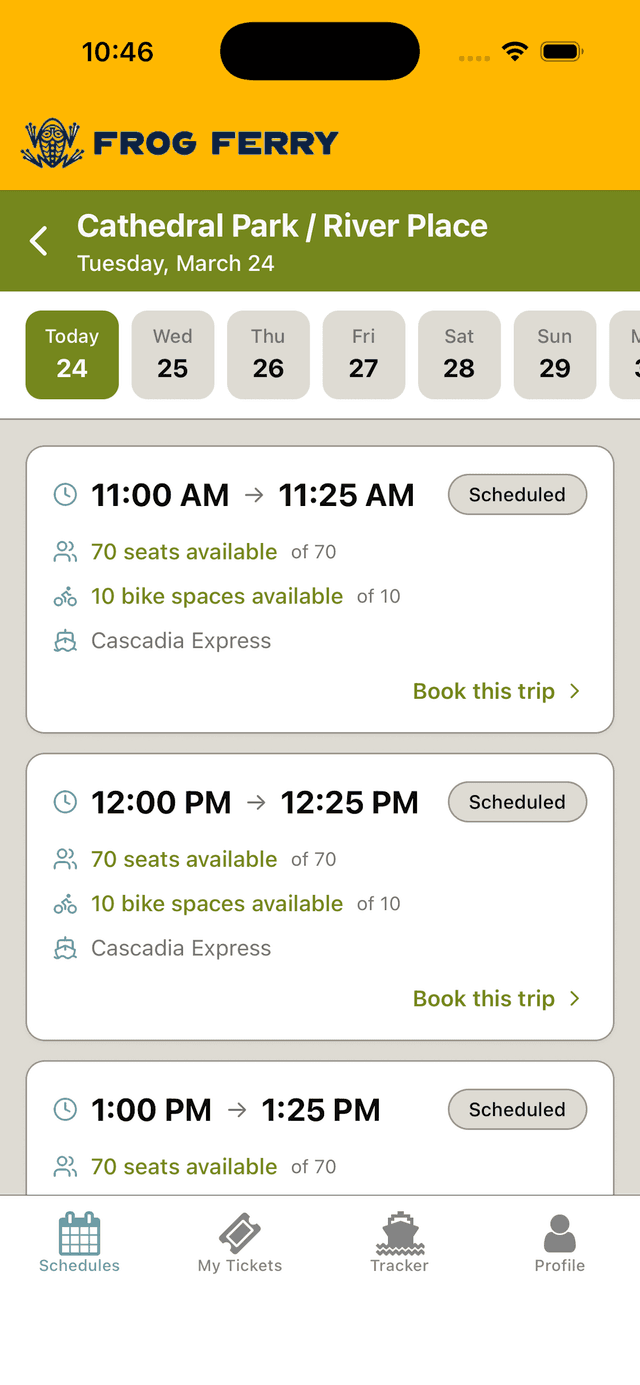 Select Departure Time Screen