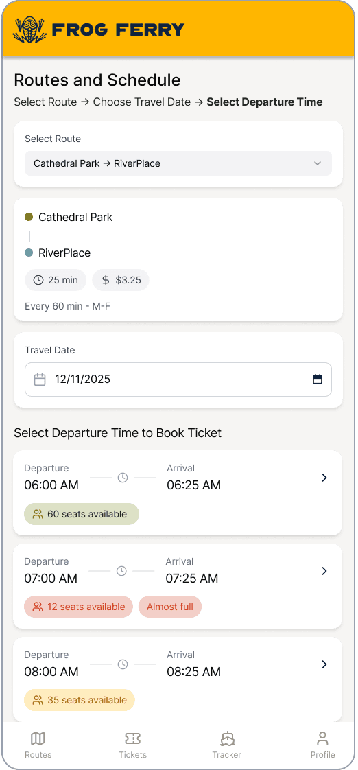 Select Departure Time Screen